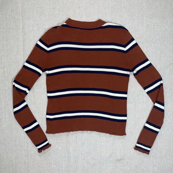 BP. Nordstrom Rust Orange Lettuce Edge Stripe Sweater - Small - Picture 3 of 6